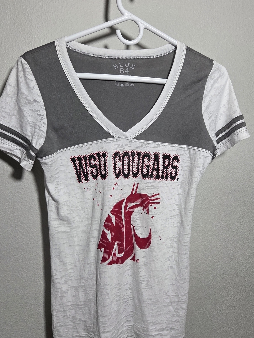 WSU Cougars White & Crimson V-Neck Tee